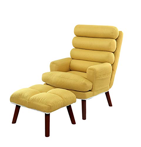 KG7HQRP Renovierung House Tub Chair Relaxsessel Handstuhl Liege Verstellbare Rückenlehne 4 Weiche Rückenkissen mit Fußstütze Liege Stilvolle Massivholz-Stuhlbeine Gelb von KG7HQRP