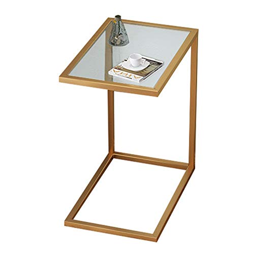 KG7HQRP Sofa Snack Tisch Nordic Coffee Beistelltisch Laptop-Ständer C-förmiger Bettschreibtisch Metallsockel gehärtetes Glas Arbeitsplatte von KG7HQRP