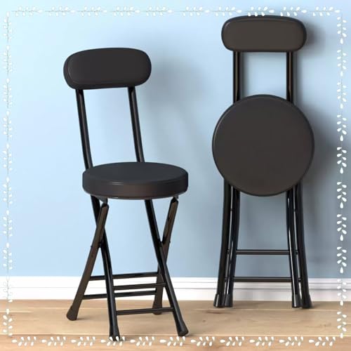 KGAILL Klappstuhl Gepolstert Sitz aus PU-Leder, Stabiler Klappstuhl mit Rückenlehne Sitzhöhe 45cm, Küchenstühle aus Metallrahmen für Zuhause Tresen Bistro (Color : Black) von KGAILL