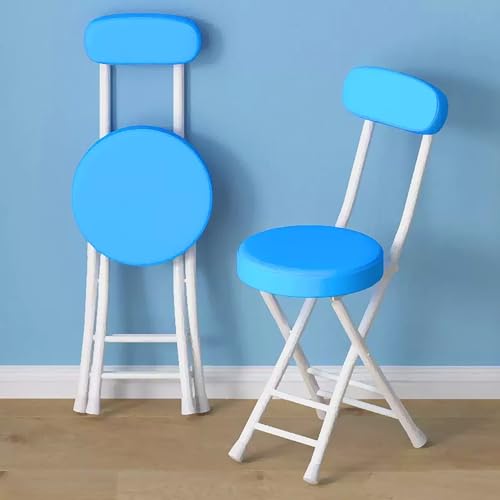 KGAILL Klappstuhl Gepolstert Sitz aus PU-Leder, Stabiler Klappstuhl mit Rückenlehne Sitzhöhe 45cm, Küchenstühle aus Metallrahmen für Zuhause Tresen Bistro (Color : Blue) von KGAILL