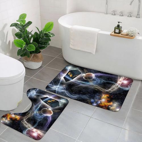 KGDHY Badezimmermatten-Sets 2-Teilig,Doctor Who Tardis Dans Sternenhimmel Fantasy Hintergrund,Bad und WC-Vorleger-Set,rutschfeste Badezimmerteppiche wasserabsorbierende von KGDHY