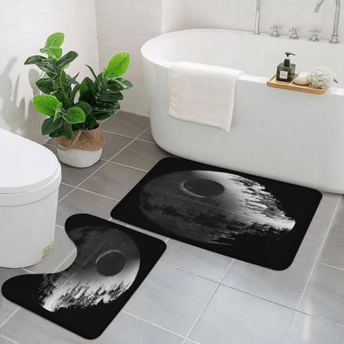 KGDHY Badezimmermatten-Sets 2-Teilig,Krieg Todesstern Schwarz Grau,Bad und WC-Vorleger-Set,rutschfeste Badezimmerteppiche wasserabsorbierende von KGDHY