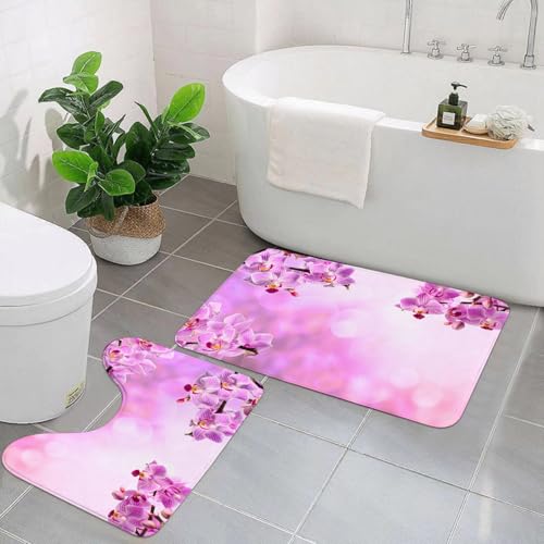 KGDHY Badezimmermatten-Sets 2-Teilig,rosa Orchidee auf rosa Hintergrund,Bad und WC-Vorleger-Set,rutschfeste Badezimmerteppiche wasserabsorbierende KGDHY Badezimmermatten-Sets 2-Teilig,rosa Orchidee auf rosa Hintergrund,Bad und WC-Vorleger-Set,rutschfeste Badezimmerteppiche wasserabsorbierende von KGDHY