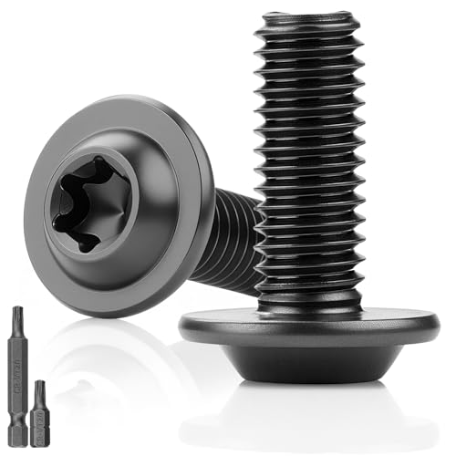 25 Stk Linsenkopfschrauben Schwarz M4x16MM Flachkopfschrauben mit Flansch Torx Schrauben 304 Edelstahl mit Scheibe A2 V2A Gewindeschrauben Vollgewinde Oxid mit 2pcs T20 Torx Schlüssel für Holz Gerüst von KGGZKG