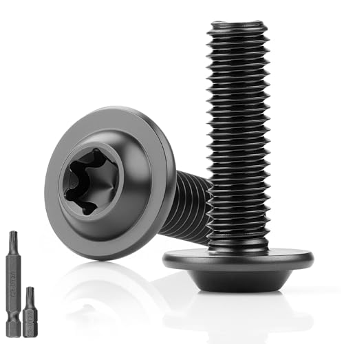 25 Stk Linsenkopfschrauben Schwarz M4x20MM Flachkopfschrauben mit Flansch Torx Schrauben 304 Edelstahl mit Scheibe A2 V2A Gewindeschrauben Vollgewinde Oxid mit 2pcs T20 Torx Schlüssel für Holz Gerüst von KGGZKG