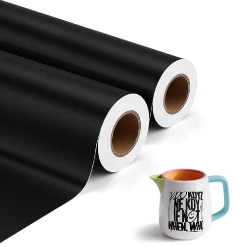 2PCS Selbstklebend Vinylfolie Plotter 30.5 cm X 500cm Plotterfolie Vinyl Schwarze Matt Folie Wasserfeste Selbstklebend Permanente Klebefolie Autofolie Aufkleber Folie für Cricut Silhouette Cameo von KGGZKG