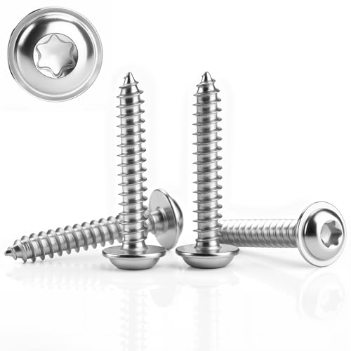 80 Stück Blechschrauben Edelstahl M4x25mm Linsenkopfschrauben Holz Tellerkopfschrauben Holzschrauben Flachkopf mit Scheibe 304 Rostfrei Selbstschneidende Torx A2 V2A Schrauben Vollgewinde(Silber) von KGGZKG