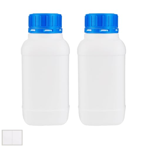 KGGZKG 2 Stücke 1000ml Weithalsflaschen mit Schraubverschluß HDPE Laborflasche 1L Plastikflaschen Weithals-Flasche Chemiekalienflasche mit Deckel für Labor Küche oder Hobby von KGGZKG