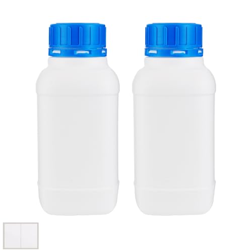 KGGZKG 2 Stücke 500ml Weithalsflaschen mit Schraubverschluß HDPE Laborflasche 1L Plastikflaschen Weithals-Flasche Chemiekalienflasche mit Deckel für Labor Küche oder Hobby von KGGZKG