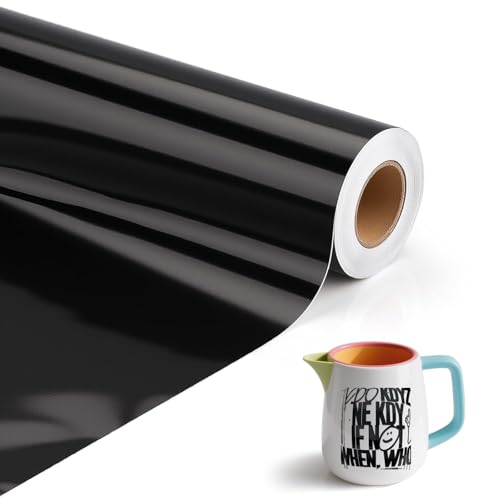 Selbstklebend Vinylfolie Plotter 30.5cm X 500cm Plotterfolie Vinyl Schwarze Glänzend Folie Wasserfeste Selbstklebend Permanente Klebefolie Autofolie Aufkleber Folie für Cricut Silhouette Cameo für Diy von KGGZKG