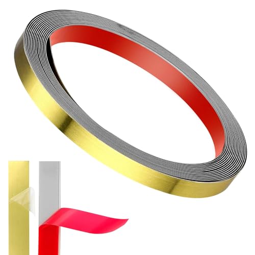 Zierleiste Gold Edelstahlband Selbstklebend 6M X 10MM Metallstreifen Zierleisten Selbstklebend Blechstreifen zum Abziehen und Aufkleben Wasserdichte für Wand Tür Möbel Spiegelrahmen Decke Kamin Auto von KGGZKG