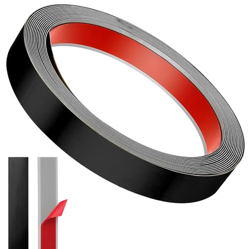 Zierleiste Schwarz Edelstahlband Selbstklebend 6M X 20MM Metallstreifen Zierleisten Selbstklebend Blechstreifen zum Abziehen und Aufkleben Wasserdichte für Wand Tür Möbel Spiegelrahmen Decke Auto von KGGZKG