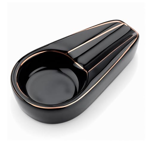 Zigarrenaschenbecher Schwarz Retro Keramik 11.8x6.3x2.5cm Cigar Ashtray Gestaltung der Filzunterseite Single Classic Ceramic Aschenbecher Zigarren Aschenbecher für Draussen Innenbereich Zuhause Büro von KGGZKG