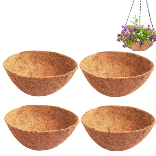 KGJAXF 20,3 cm natürliche Kokosfaser-Hängekorbeinlagen – 4er-Pack, biologisch abbaubare Blumentopfeinsätze für Blumen, atmungsaktive Kokosfaser fördert die Wurzelgesundheit mit einfacher Installation von KGJAXF