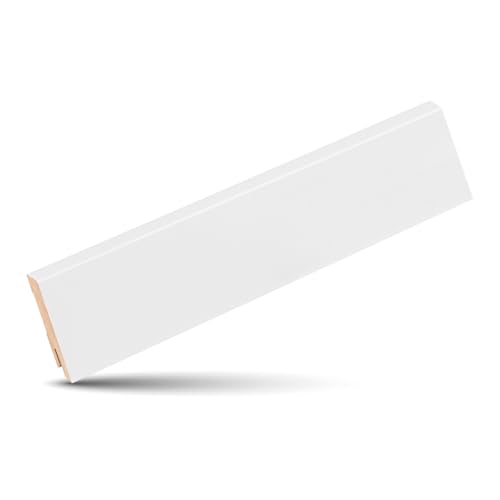 KGM Sockelleiste Modern Abgeschrägt – Weiß lackierte Massivholz Fußbodenleiste – Maße: 2400 x 16 x 58 mm – 1 Stück von KGM