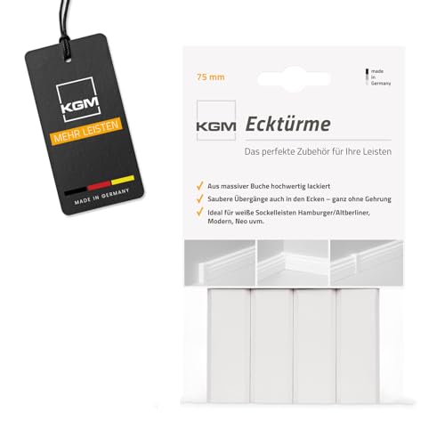 KGM 4x Eckturm Vorteilspack – Weiß lackierte Innen-, Außenecke oder Verbinder zwischen den Sockelleisten – Auch als Endkappe, Abschluss & Endstück geeignet – Maße: 21 x 21 x 75 mm – 4 Stück KGM 4x Eckturm Vorteilspack – Weiß lackierte Innen-, Außenecke oder Verbinder zwischen den Sockelleisten – Auch als Endkappe, Abschluss & Endstück geeignet – Maße: 21 x 21 x 75 mm – 4 Stück von KGM