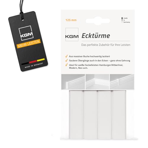 KGM 4x Eckturm Vorteilspack – Weiß lackierte Innen-, Außenecke oder Verbinder zwischen den Sockelleisten – Auch als Endkappe, Abschluss & Endstück geeignet – Maße: 21 x 21 x 125 mm – 4 Stück KGM 4x Eckturm Vorteilspack – Weiß lackierte Innen-, Außenecke oder Verbinder zwischen den Sockelleisten – Auch als Endkappe, Abschluss & Endstück geeignet – Maße: 21 x 21 x 125 mm – 4 Stück von KGM