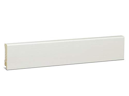 KGM Sockelleiste Modern – Weiß lackierte Fußbodenleiste aus Massivholz mit Echtholzfurnier – Maße: 2400 x 16 x 58 mm – 1 Stück von KGM