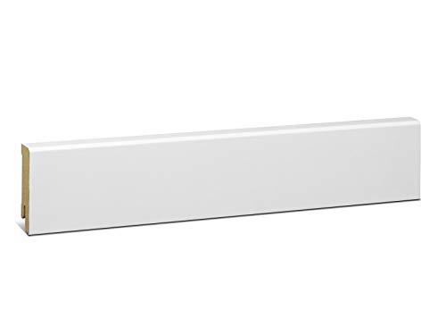 KGM Sockelleiste Modern – Weiß folierte MDF Fußbodenleiste Oberkante gefast – Maße: 2400 x 16 x 58 mm – 1 Stück von KGM