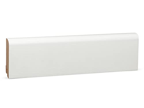 KGM Sockelleiste Oben Rund – Weiß lackierte Fußbodenleiste aus Kiefer Massivholz – Maße: 2400 x 18 x 78 mm – 1 Stück von KGM