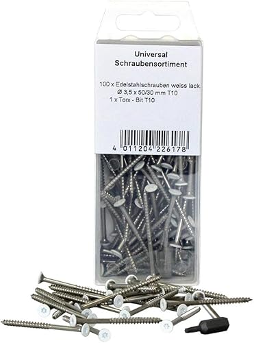 KGM Torx-Schrauben mit weißem Kopf – aus rostfreiem Edelstahl – Inhalt: 100x Torx-Schrauben / 1x Torx Bit von KGM