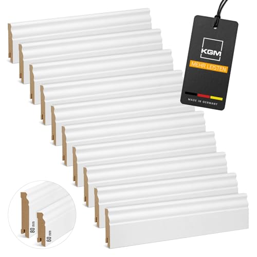 KGM Hamburger Sockelleiste Altberliner Profil – Weiß folierte MDF Fußbodenleiste – Maße: 2400 x 19 x 80 mm – 10 Stück KGM Hamburger Sockelleiste Altberliner Profil – Weiß folierte MDF Fußbodenleiste – Maße: 2400 x 19 x 80 mm – 10 Stück von KGM