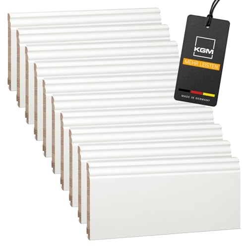 Vorteilspack KGM Hamburger Sockelleiste Altberliner Profil - Weiß lackierte Fußbodenleiste aus Kiefer Massivholz - Maße: 2400 x 18 x 135 mm - 10 Stück / 24M von KGM