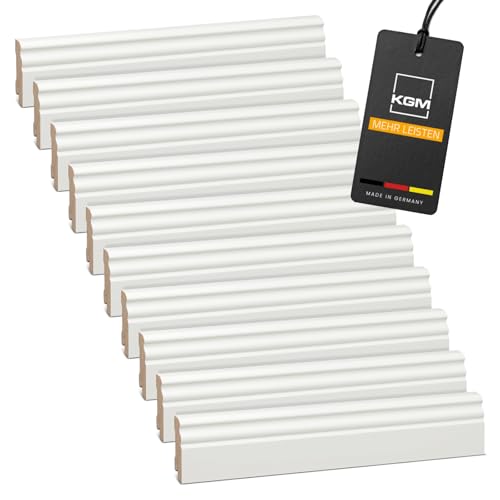 Vorteilspack KGM Hamburger Sockelleiste Altberliner Profil - Weiß lackierte Fußbodenleiste aus Kiefer Massivholz - Maße: 2400 x 18 x 58 mm - 10 Stück / 24M von KGM