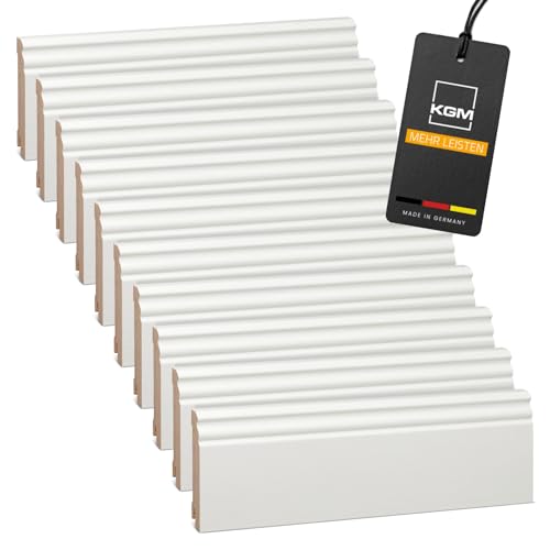Vorteilspack KGM Hamburger Sockelleiste Altberliner Profil - Weiß lackierte Fußbodenleiste aus Kiefer Massivholz - Maße: 2400 x 18 x 95 mm - 10 Stück / 24M von KGM