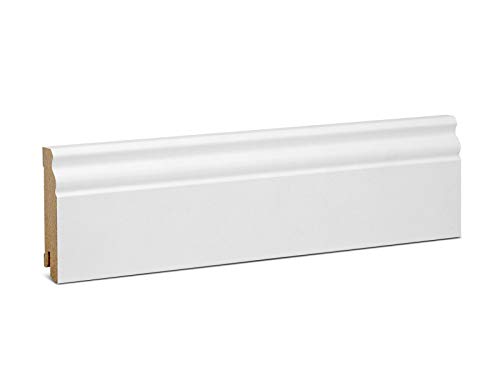 Vorteilspack KGM Hamburger Sockelleiste ECO Altberliner Profil – Weiß folierte MDF Fußbodenleiste Kurzlänge – Maße: 2200 x 19 x 80 mm – 10 Stück von KGM