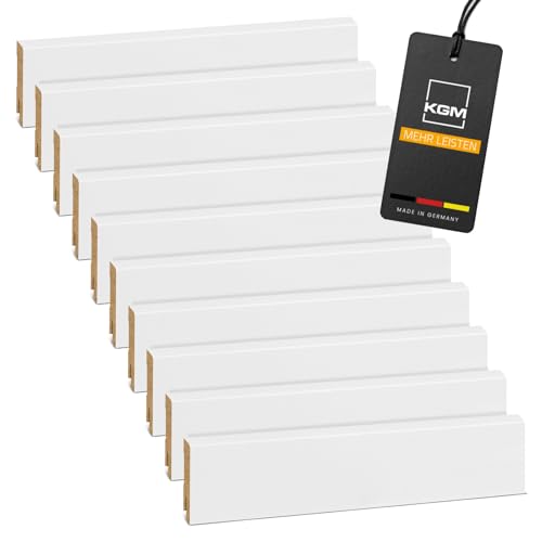 Vorteilspack KGM Sockelleiste Modern Abgeschrägt – Weiß folierte MDF Fußbodenleiste – Maße: 2400 x 16 x 58 mm – 10 Stück Vorteilspack KGM Sockelleiste Modern Abgeschrägt – Weiß folierte MDF Fußbodenleiste – Maße: 2400 x 16 x 58 mm – 10 Stück von KGM