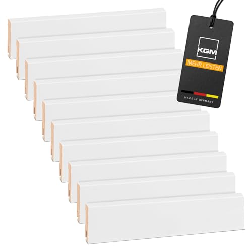 Vorteilspack KGM Sockelleiste Modern Abgeschrägt – Weiß lackierte Massivholz Fußbodenleiste – Maße: 2400 x 16 x 58 mm – 10 Stück Vorteilspack KGM Sockelleiste Modern Abgeschrägt – Weiß lackierte Massivholz Fußbodenleiste – Maße: 2400 x 16 x 58 mm – 10 Stück von KGM