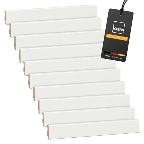 Vorteilspack KGM Sockelleiste Modern - Weiß lackierte Fußbodenleiste aus Kiefer Massivholz - Maße: 2400 x 16 x 40 mm - 40 Stück / 96M von KGM