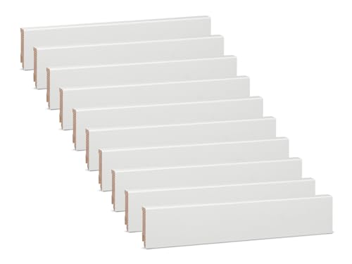 Vorteilspack KGM Sockelleiste Modern - Weiß lackierte Fußbodenleiste aus Kiefer Massivholz - Maße: 2400 x 16 x 58 mm - 40 Stück / 96M von KGM