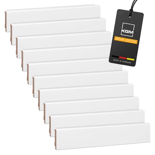 Vorteilspack KGM Sockelleiste Modern - Weiß lackierte Fußbodenleiste aus Kiefer Massivholz RAL 9016 - Maße: 2400 x 16 x 58 mm - 20 Stück / 48M von KGM
