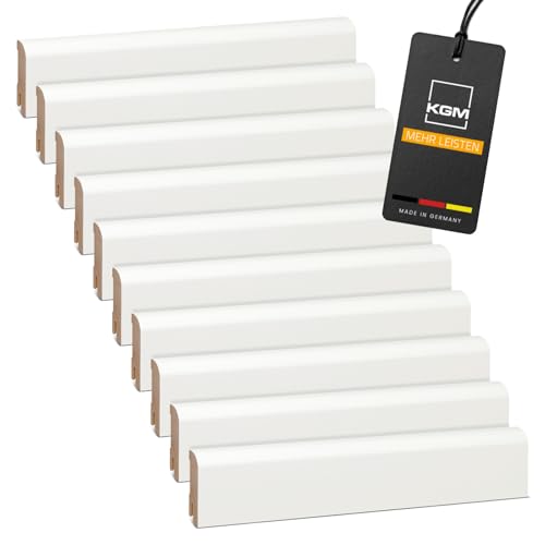 Vorteilspack KGM Sockelleiste Oben Rund - Weiß lackierte Fußbodenleiste aus Kiefer Massivholz - Maße: 2400 x 18 x 58 mm - 40 Stück / 96M von KGM