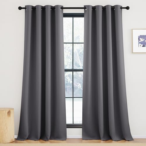 KGORGE Thermovorhang Hitzeschutz Blickdichte Vorhänge mit Ösen 2er Set 245 x 140 cm(HxB) Wohnzimmer Gardinen Verdunkelnd Vorhang Grau Blickdicht Blackout Thermal Curtains for Living Room von KGORGE