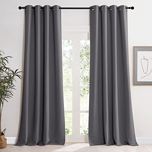 KGORGE Thermovorhang Hitzeschutz mit Ösen Blickdichte Vorhänge 2er Set 245 x 140 cm(HxB) Wohnzimmer Thermo Gardinen Verdunkelnd Grau Blickdicht Blackout Thermal Curtains for Living Room von KGORGE