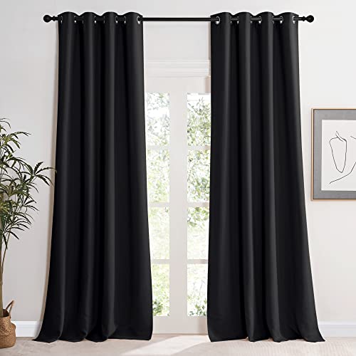 KGORGE Schlafzimmer Gardinen Schwarz Blickdicht Ösenschal 2er Set 245 x 140 cm(HxB) Vorhang Lichtundurchlässig Thermogardine mit Ösen Blackout Curtains for Bedroom Verdunklungsvorhänge von KGORGE