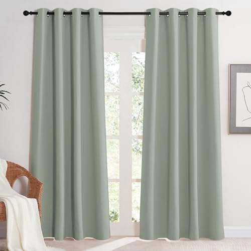 KGORGE Abdunkelnde Vorhänge Wohnzimmer Verdunkelung Ösenschal 2er Set Thermo Gardinen Blickdicht gegen Hitze, Salbeigrün, 2 Stücke 220 x 140 cm(HxB) von KGORGE