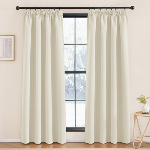 KGORGE Beige Vorhänge 2er Set Wohnzimmer Gardine 200 cm Lang Thermovorhang Hitzeschutz Kräuselband 2er Set Gardinen Thermo Verdunkelungsvorhang für Schienensystem, 200 x 140 cm(HxB) Hellbeige von KGORGE