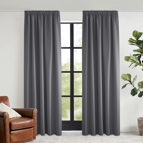 KGORGE Blickdichte Vorhänge mit Kräuselband Curtains for Living Room 2er Set 240 x 140 cm(HxB) Gardinen Grau Blickdicht Verdunklungsvorhänge Kräuselband Thermo Vorhang Blackout von KGORGE