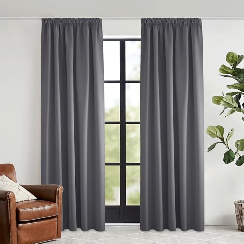 KGORGE Thermovorhang Hitzeschutz Kräuselband Thermo Gardinen Blickdichte Vorhänge 240 x 140 cm(HxB) Grau Blickdicht Verdunklungsvorhänge Blackout Curtains for Living Room von KGORGE