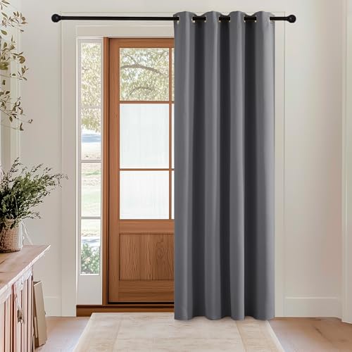 KGORGE Blickdichter Vorhang 180 cm Lang Verdunklungsvorhänge mit Ösen - 1 Stück H 180 x B 140 cm Türvorhang Kälteschutz Graue Gardinen Für Balkontür Gardine Wohnzimmer Curtains Living Room von KGORGE