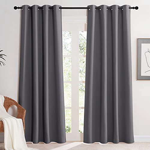 KGORGE Dicke Vorhänge Hitzeschutz Verdunkelungsvorhang Grau Gardinen Blickdicht 2er Set 200 x 140 cm(HxB) Tür Innen Wohnzimmer Vorhänge mit Ösen Blackout Curtain von KGORGE