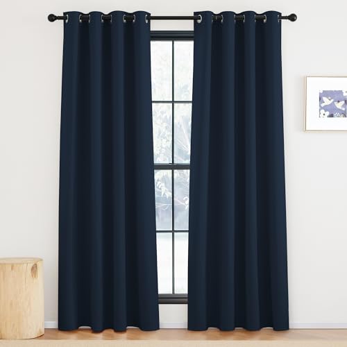 KGORGE Dunkelblau Vorhang 220 cm Lang Dicke Vorhänge Gegen Hitze Verdunklungsgardine mit Ösen Blickdichte Gardinen Lichtundurchlässig 220 x 140 cm(HxB) Modern Thermovorhang Hitzeschutz von KGORGE