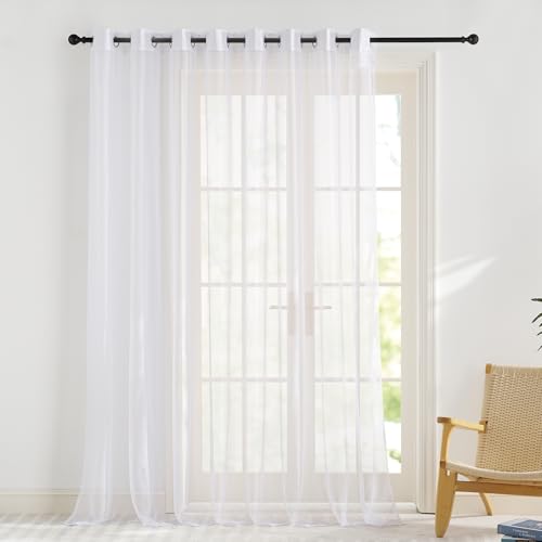 KGORGE Extra Breite Gardinen 300 cm Breit Vorhänge Wohnzimmer Modern 2er Set H 240 x B 300 cm Stores Gardine Durchsichtig Lichtdurchlässig Vorhang Weiß Transparent Übergardinen mit Ösen von KGORGE