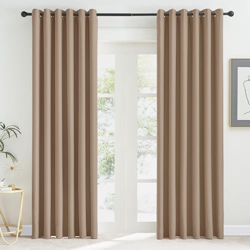 KGORGE Extra Breite Gardinen Wärmeisolierend Ösenvorhang Blickdicht 2er Set 220 x 200 cm(HxB) Thermovorhang Hitzeschutz Schlafzimmer Verdunklungsvorhänge Cappuccino von KGORGE