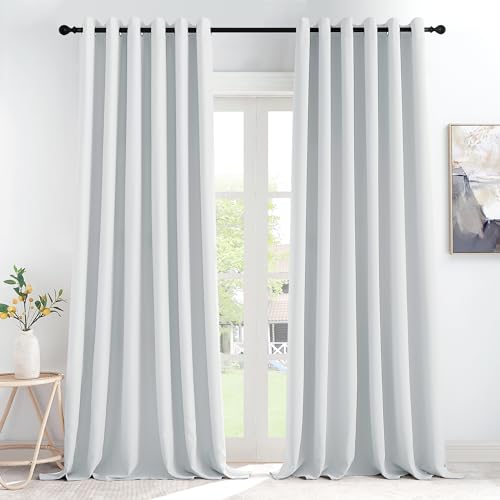 KGORGE Extra Breite Gardinen Wohnzimmer Thermo Vorhänge Hitzeschutz Ösenvorhang 2er Set 245 x 200 cm(HxB) Weiße Gardinen Blickdicht Verdunklungsvorhänge Ösen, Grauweiß von KGORGE