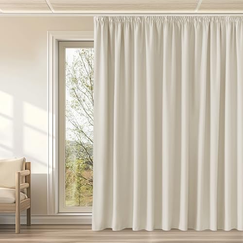 KGORGE Extra Breite Gardinen Wohnzimmer mit Kräuselband 1er Set 240 x 300 cm(HxB) Beige für Schiene Raumteiler Thermovorhang Hitzeschutz Verdunkelungsvorhänge Hellbeige von KGORGE